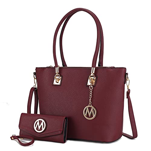 Mia K Collection Bolsa de ombro transversal feminina, bolsa de couro PU com alça superior, Vinho tinto