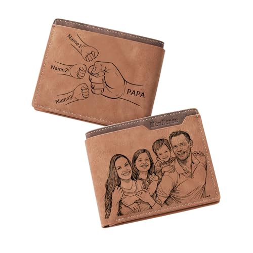 JONZIN Personalized Dad Gifts Custom Wallets From Daughter Son - Engraved Photo & Fist Name Personalized Wallet for Men Customized Fathers Day Christmas Gifts for Men Husband