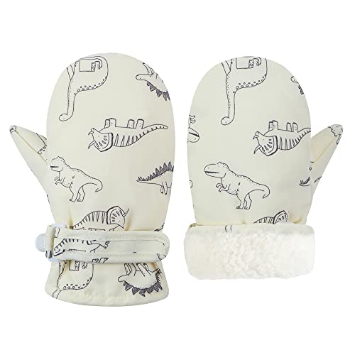 Fynnsure Toddler Mittens Lined Fleece Snow Gloves for Boys Girls Kids Winter Ski Gloves Baby Mittens Ivory white 1-2 Years