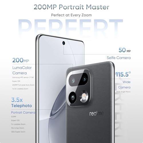 Image of realme 16 Pro+ 5G Smartphone 8+256GB, 144Hz AMOLED Display, 7000mAh Battery, 80W SuperVOOC, 200MP Periscope Primary Camera 50MP Front Camera, Snapdragon 7 Gen 4, IP69, Grey
