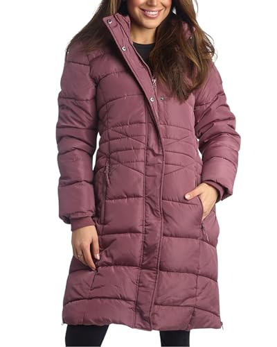 Reebok Womens Maxi Puffer Jacket - Long Length Parka - Heavyweight Wind & Water Resistant Insulated Winter Jackets for Women, Size Large, Dark Dusty Rose