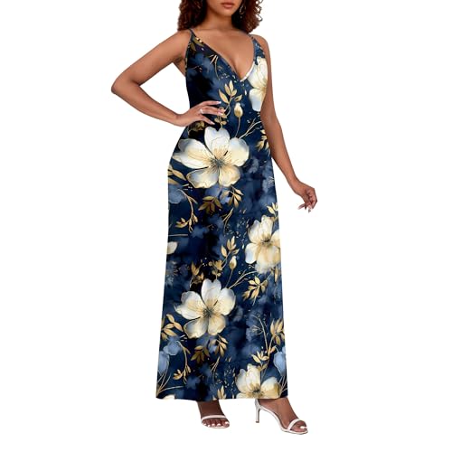 Image of Women Spaghetti Strap Maxi Dress with Pockets | Soft fabric relaxed fit sleeveless v neck with pockets for party and daily wear