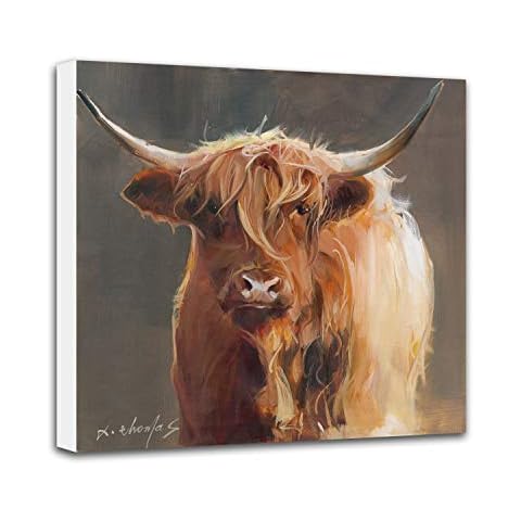 30x30 inch Highland Cow Painting Canvas Wall Art, Wall Decor for Living Room Bedroom, Unstretched/Unframed Cover
