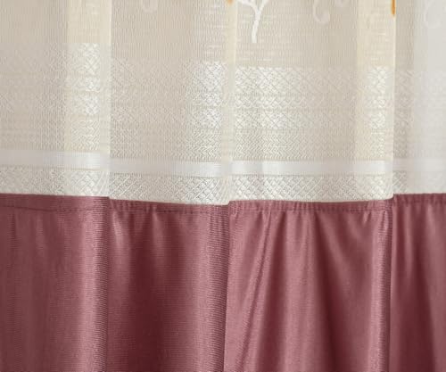 Image of LaVichitra 1 Piece Semi Sheer Floral Net Curtain - 9 X 4 Feet, Long Door Curtains, Burgundy