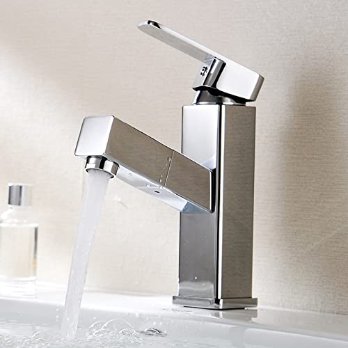 Robinet extractible pour lavabo de salle de bain eau chaude et froide or rose