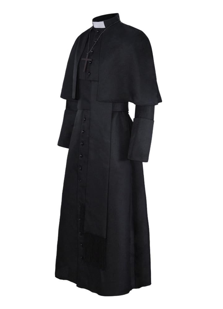 Gothden Disfraz de túnica medieval, monje, sacerdote, renacentista, cosplay, conjunto completo de Halloween, cosplay para hombres y adultos