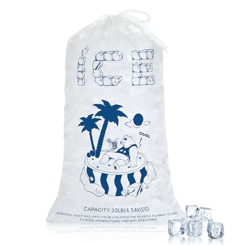Ice Bags 10 Lb. with Drawstring, 50 Pack Ice Bags for Ice Machine, Heavy-Duty Reusable Ice Cube Bag...