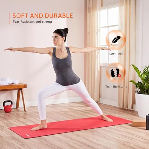Image of AmazonBasics Dual Colour Reversible Yoga Mat | 6 MM Anti-Slip Thick Mat | Carry Strap | Grippy Surface | TPE & EVA Material | for Men & Women (Red & Black)
