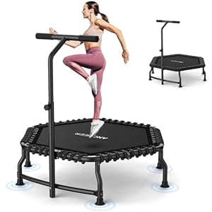 ANCHEER Trampoline, 50” Rebounder Trampoline for Adult with Bar, Indoor Outdoor Mini Trampoline, 550LBS Fitness Trampoline with Bungee, Jumping Cardio Equipment, Exercise Trampoline at Home Gym