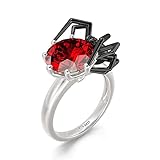 Jeulia Round Cut Silver Ring: Sterling Silver Hug Me Black Spider Gothic Ring Band Fashion Anniversary Promise Engagement Wedding Halloween Ring Set for Her with Gift Jewelry Box (Spider-Red, 10.5)