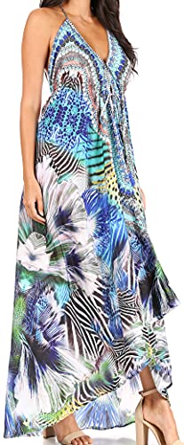 Image of Sakkas Lizi Womens Maxi High-Low Halter Handkerchief Long Dress Beach Party