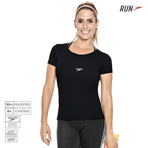 Speedo Jacquard, Camiseta de Manga Curta Mulher, Preto, P