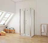 Ducha Casa 120x80x80x195cm Mampara de ducha dos paneles abatibles cuatro hojas, 6mm cristal templado antical, barra de sujeción incluido, marco de aluminio cromado