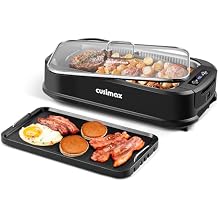 CUSIMAX Indoor Grill, Electric Smokeless Grill, 1500W Korean BBQ Grill, Electric Griddle with LED Smart Display & Tempered Glass Lid, Non-stick Removable Plate & Griddle Plate, Black