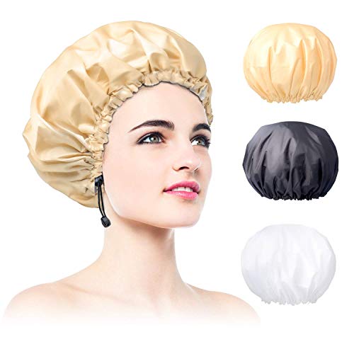 3 Pack Shower Caps, Extra Large & Adjustable Double Layer Bathing Cap