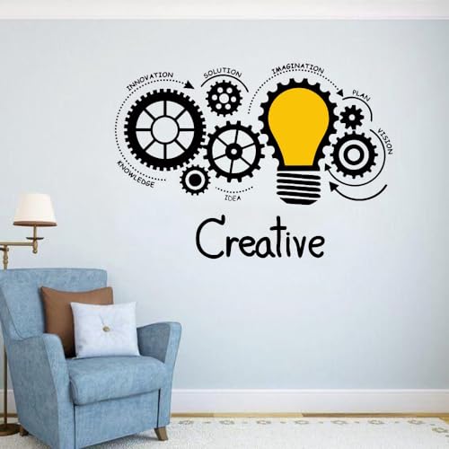 Image of Gears Creative Bulb Office - Inspirational - Motivational - Quotes - Wall Sticker for Kids Room, Living Room, School, Library (Size - 121CM X 55CM)