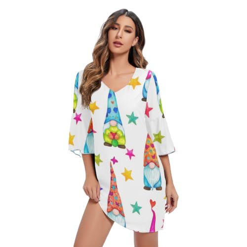 Robe d'été en mousseline imprimé étoiles colorées et manches 3/4