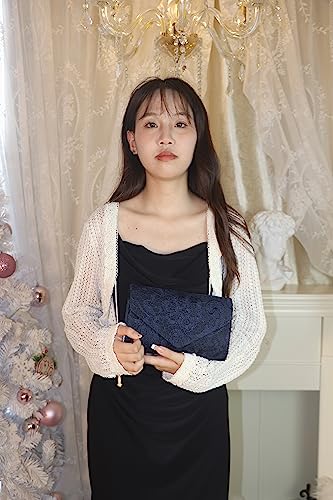 Image of Women Lace Evening Clutch Purse Floral Envelope Handbag Elegant Prom Wedding Party Bag