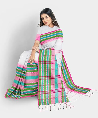 Image of eC ESHA'S COLLECTION Women's Cotton Blend Begumpuri Handloom Saree With Unstitched Running Blouse Piece