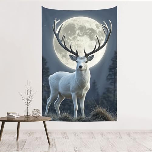 Tapisserie murale cerf clair de lune tissu velours déco sans trace pour salon
