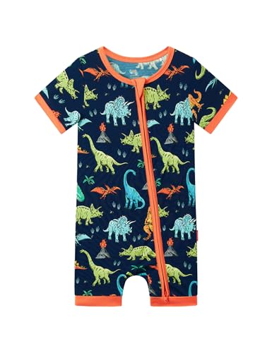 Image of EASWEET Baby Boys Bamboo Viscose Short Sleeve Romper Soft Comfy Infant Summer Jumpsuit