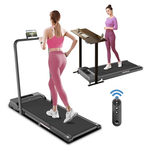 Walking Pad Treadmill with Handle Bar,2.5HP Under Desk Treadmill,2 in 1 Foldable Portable Walking Pad Treadmill for Home Office Small Spaces with 300 Lbs Capacity,Compact Treadmill with Led Display