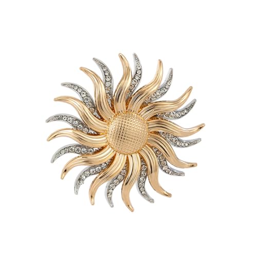 Broche Soleil Strass Pour Femme Homme Or Doré Style Céleste Élégant Accessoire Badge Pour Veste Chapeau Ou Robe Cadeau Anniversaire Fête Ou Mariage Bijou...