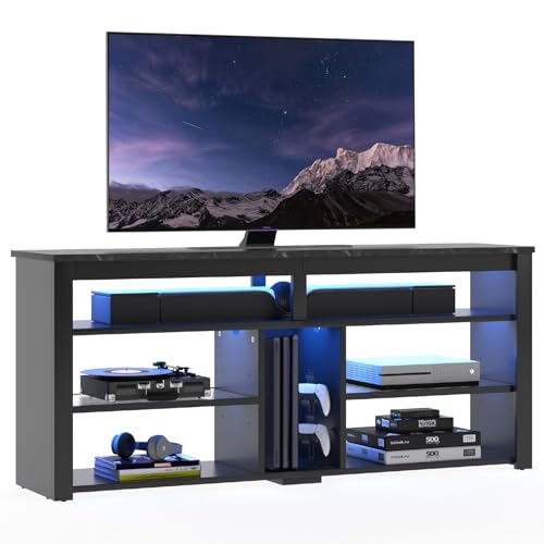 Bestier LED Tall Entertainment Center for 55/60/65 inch TV, TV Stand with Storage for PS4 Xbox, Adjustable Shelf Media Console for Living Room, Black Marble