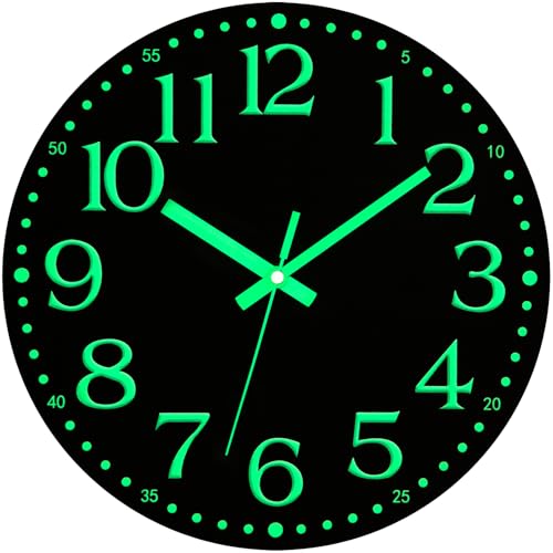 Reloj de Pared de 12 Pulgadas Que Brilla en la Oscuridad, Reloj de Pared silencioso sin tictac, Luces nocturnas, Luminoso, Moderno, de Madera, Vintage, Negro, Retro, para
