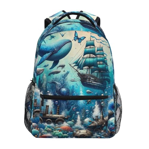 RPLIFE Zaino per la scuola per ragazze, borsa da viaggio Fantasy Vintage Ocean Lives, essenziale per il rientro a scuola, ideale per bambini dai 6 ai 14 anni