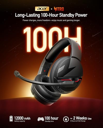 Image of acer Wireless Gaming Headset, PS5 Headset with 2.4GHz for Ps5, Ps4, PC, Switch, Bluetooth 5.3 + 100Hrs Gaming Headphones with Noise Canceling Mic for Laptop, Mobile, Mac, 50mm Drivers (Black)