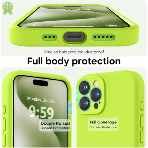 Image of LOVE 3000 Designed for iPhone 15 Pro Case, Premium Silicone with [Soft Anti-Scratch Microfiber Lining] Shockproof Protective Phone Case for Men Women Girls 6.1 inch, Fluorescent Green