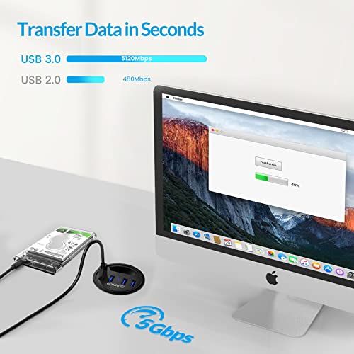 Hub Usb da tavolo, Hub USB 4 in 1 con 4 USB 3.0 (5Gbps) per foro di diametro 60 mm e altezza 4,7 mm (nero) - Hub USB - Immagine 2