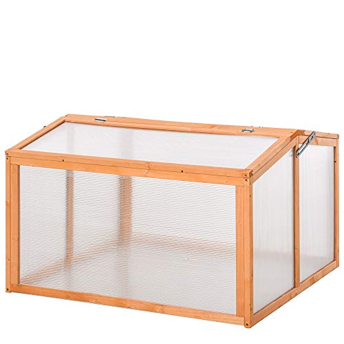 Outsunny Mini Serre de Jardin Serre à tomates dim. 90L x 80l x 58H cm toits ouvrables Panneaux de Polycarbonate Bois Sapin pré-huilé