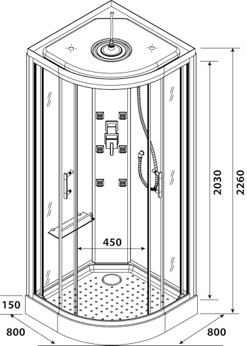 ONDÉE Cabine de douche hydromassage MERIDA Vidange 90mm 80x80x226 cm porte – vue 9
