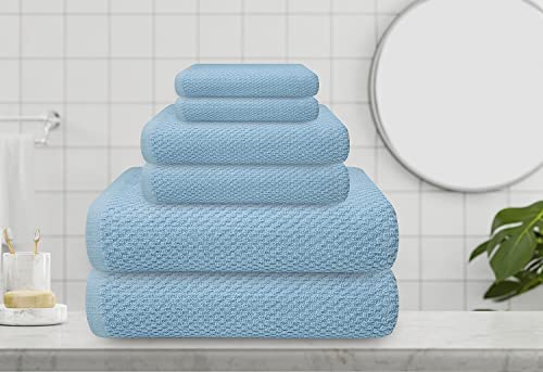Raysham Linens Blue Bath Towels Set Of 6 - Odor Resistant Textured, Oversize Bathroom Towel Set, Made Of 100% Ring-Spun Cotton-Ideal For Everyday Use, Hotel & Spa #TOP2