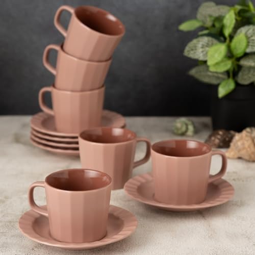 Image of Clay Craft Fine Ceramic Armada Lilac Cups & Saucer, Set of 12, Cups for Tea & Coffee, Gift Set, Elegant Design for Home and Kitchen and Can Be Gifted to Your Loved Ones On Any Occassions