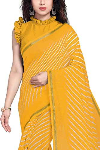 Image of MIRCHI FASHION Women's Cotton Blend Leheriya Printed Saree with Blouse Piece