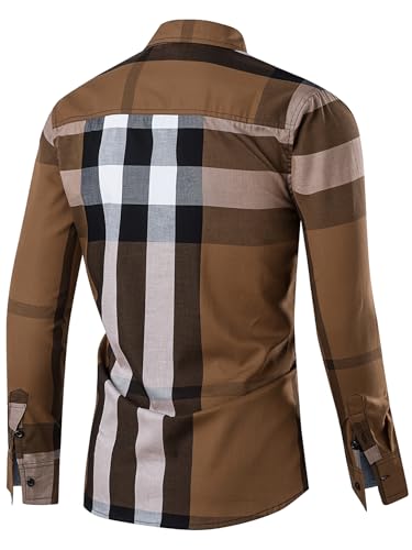 FREDD MARSHALL Men's Long Sleeve Slim Fit 100% Cotton Plaid Shirts2