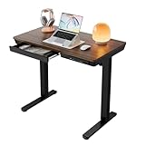 HUANUO 88 x 50 cm Höhenverstellbarer Schreibtisch mit Schublade, Höhenverstellbarer Schreibtisch Ganze Tischplatte, USB Aufladeanschluss und 3 Memory Funktion, Walnussholz