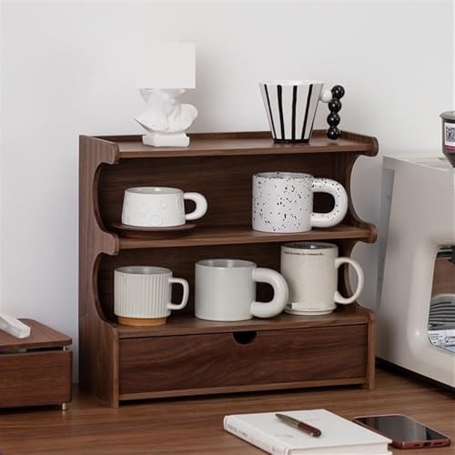 【Design espositivo aperto multistrato】Dotato di una struttura aperta a doppio strato, questo mobile in legno massello offre ampio spazio per esporre e organizzare tazze da caffè, tazze da tè e mug. Ogni ripiano consente di organizzare la collezione in modo ordinato e facilmente accessibile, migliorando al contempo l'organizzazione del piano di lavoro.