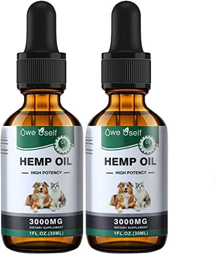 Hemp Oil for Dogs, Pet Hemp Oil Extract Rich in Omega 3-6-9 & Vitamin B and E (2 Pack)