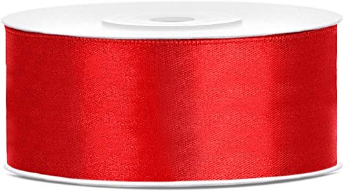Lage - Cinta Satinada, Ideal para bomboneras y Regalos, Rollo de 25 Metros, Grosor 2,5 cm, Color Rojo