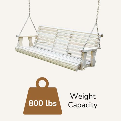 Image of Porchgate Amish Heavy Duty Console Porch Swing with Fold Down Cup Holders in Unfinished - Amish Made in The USA from Treated Pine, Hanging Chains Included