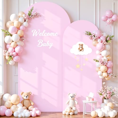 Image of Pale Pink Photo Arch Backdrop Cover Set of 2 for Party Spandex 7.2 and 6ft Arch Covers Stretchy Backdrop Baby Shower Arch Stand Covers for Girls Birthday Wedding Bridal Shower Banquet Background