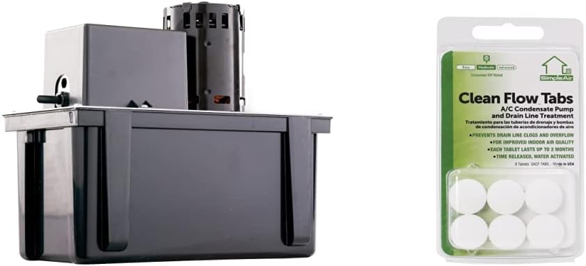 Little Giant VCL-24ULS 115 Volt, 1/18 HP, 270 GPH, Automatic Condensate Removal Pump with 1-Gallon Tank and Safety Switch, 6-Ft. Cord, Black, 553211 & SimpleAir SACF Drain Line tabs, 6 Count : Industrial & Scientific