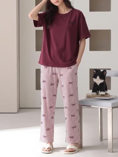 Image of Louis Luxe Cotton Blend Womens Korean Night Dress|| Full Pyjama Set || Korean Nightsuit ||Women Nightwear ||Round Neck Full Sleeve Nightsuit || Loungewear || Everyday Nightdress (ND-11)