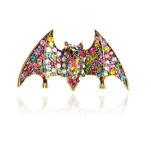 RLHRNDE Vintage Bat Brooch Pins for Women Men Gothic Multiple Colors Rhinestone Halloween Bats Brooch Pins Animal Vampire Wing Bat Broochs Pin Halloween Holiday Party Fashion Jewelry Gift (Color)