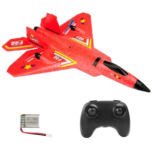 Remote Control Foam Airplane Toy Red 2.4Ghz 6-Axis Gyro RC Jet Fighter with LED Lights for Beginners up to 100m Control Range TXQHJS