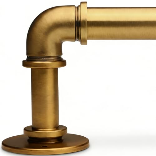 Soft Gold Industrial Curtain Rod for Windows 18 to 45 Inches,1 Inch Adjustable Drapery Pole,Heavy Duty Outdoor/Indoor Modern Curtain Rods,Easy Install